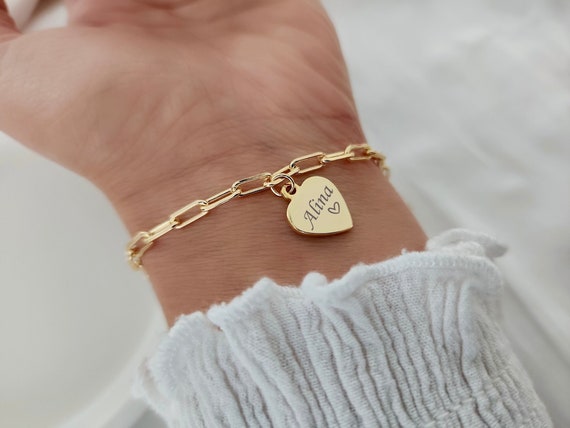 Bracciale Donna Con Cuore Personalizzabile In Acciaio Inossidabile - Incisione A Scelta Nomi E Date - Scatola Regalo Inclusa
