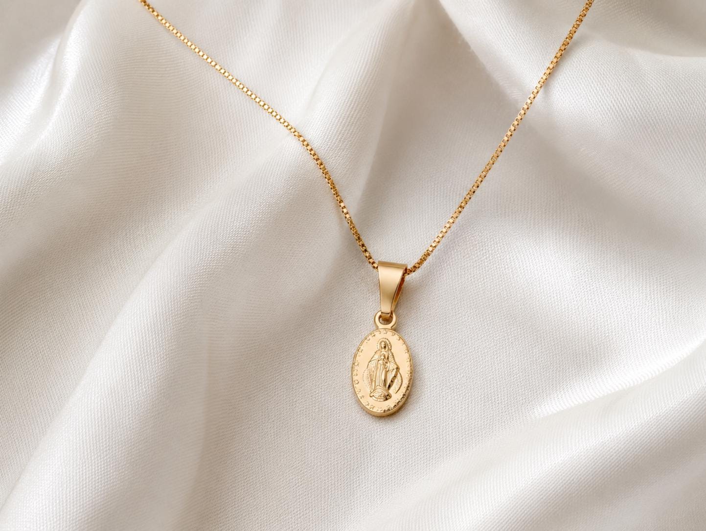 Dainty 18k Gold Filled Virgin Mary Necklace: Miraculous Medal Pendant ...