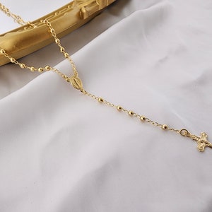 Cross Rosary Necklace / 18k Gold Rosary Bead Necklace / Rosary Bead Necklace / Cross Necklace / Virgin Mary Necklace / Virgin Mary Medallion image 3