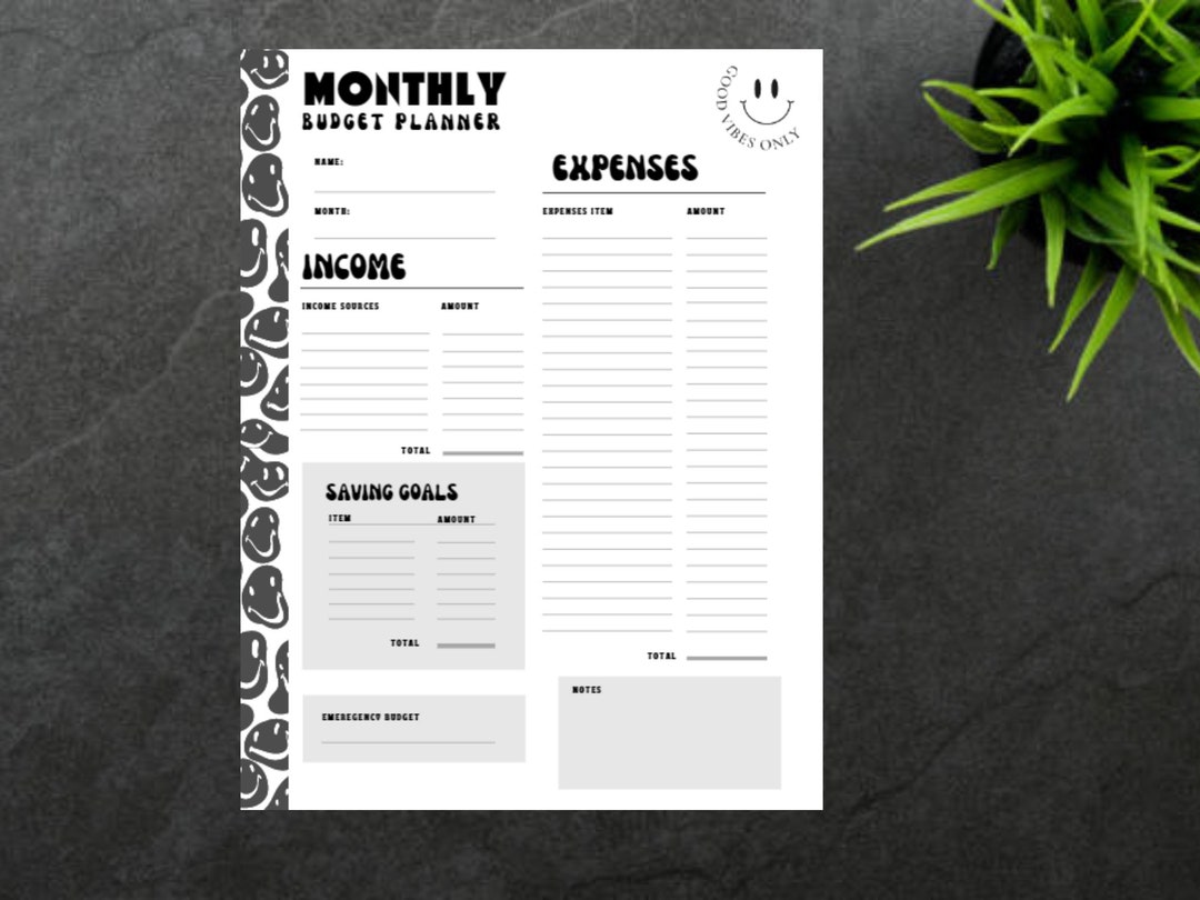 monthly-budget-planner-retro-happy-face-digital-pdf-etsy
