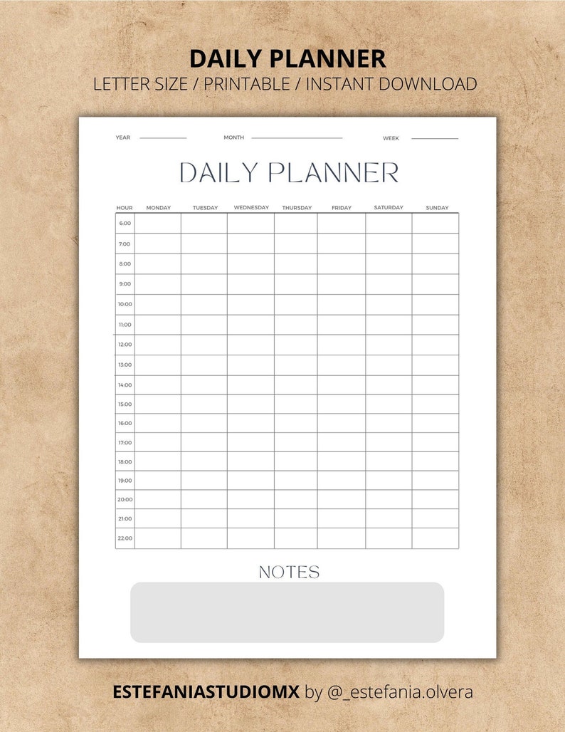 PRINTABLE DAILY PLANNER / Letter Size / Instant Download / Etsy
