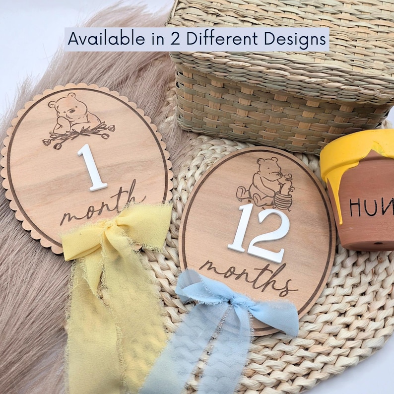 Pooh Inspired Baby Milestone Marker: Birch Wood Photo Prop - Etsy