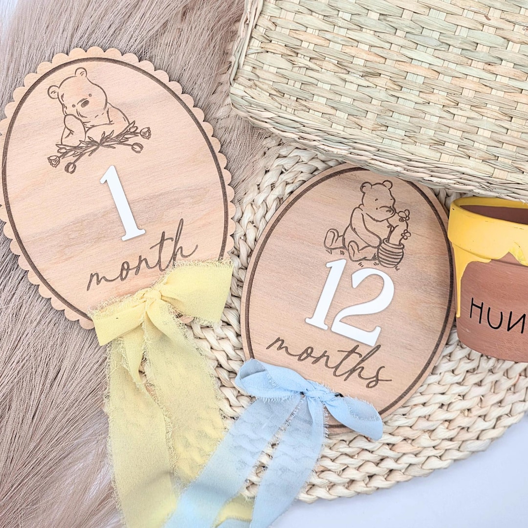 Pooh Inspired Baby Milestone Marker: Birch Wood Photo Prop - Etsy