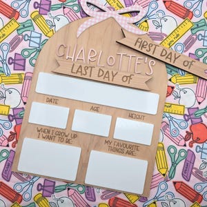 Pizarra escolar personalizada para el primer y último día - Letrero de madera de borrado en seco personalizado con nombre y lazo de acrílico - Accesorio fotográfico reutilizable para niños