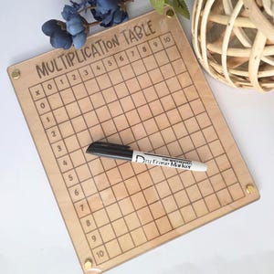 Wooden Multiplication Chart - Dry-Erase Math Practice Board with Acrylic Overlay - Montessori-Inspired Homeschool Learning Tool