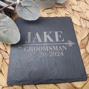 Kundenspezifische Groomsman Schiefer-Untersetzer