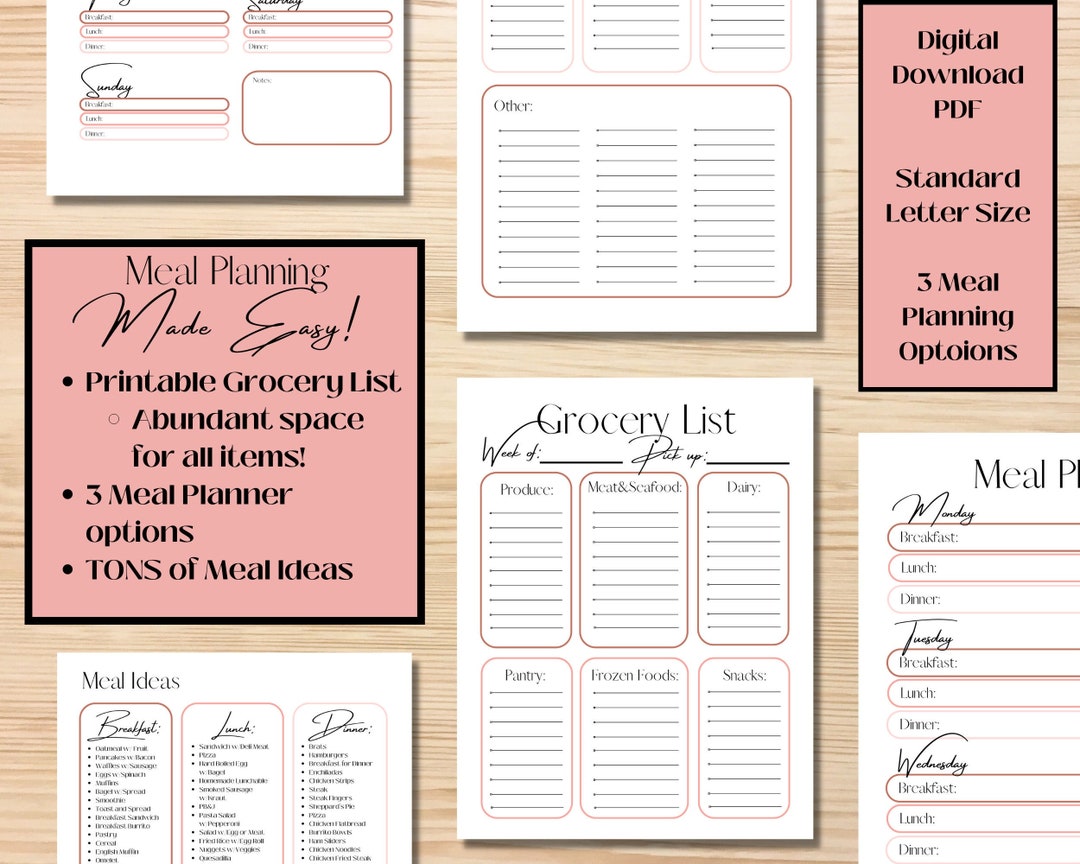 Printable Grocery List, Meal Plan Printable, Grocery Planner, 7 Day ...