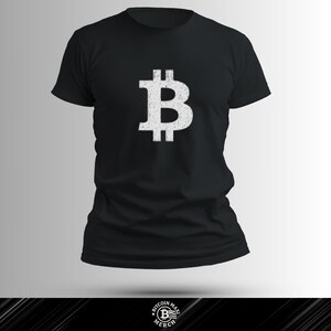 Bitcoin Graphic Tee: Distressed White BTC Symbol Shirt