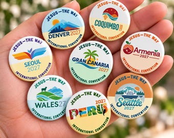 Jesus The Way 2027 Convention Buttons | City Souvenir Pins (21 Locations)