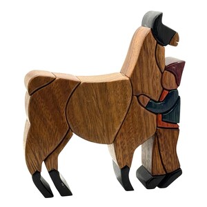 WOODFLAIR Peru Hand-Carved Llama | Mosaic Wood Animal Figurine – Rustic Folk Art