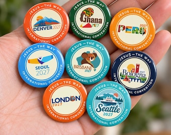 Jesus The Way International Convention 2027 Buttons | Convention Keepsake Pins | City & Country Souvenir Buttons