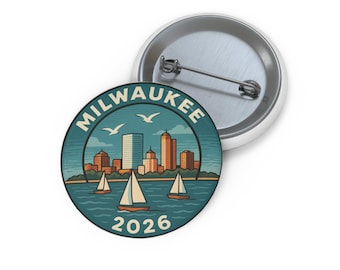 Milwaukee 2026 Skyline Button – JW Convention Souvenir, Eternal Happiness Pin, JW Gift Keepsake