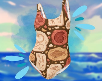 Fossil Swimsuit | Printed One Piece Suit | Summer | Swimming | Museum | Dinosaurs | Archaeology | Jurassic | Bones | Science | Cute | Gift