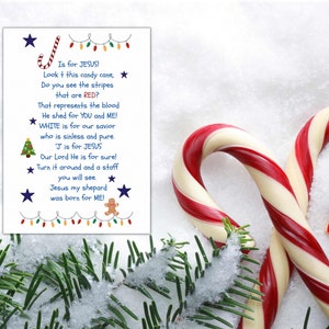 J is voor Jezus afdrukbaar, Candy Cane Tag, Christian Candy Cane Instant Download, Jesus Candy Cane Sign, Rode streep Witte Streep Label