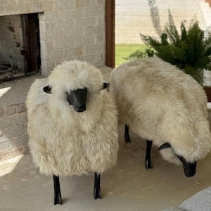 TWO Lalanne style Natural Sheepskin Couple Sheep chairs. Life-size. Sheepskin chair