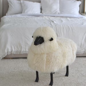 Luxurious English sheepskin - Sheep in the style of Lalanne. Handmade with thick fluffy sheepskin. Sheepskin stool