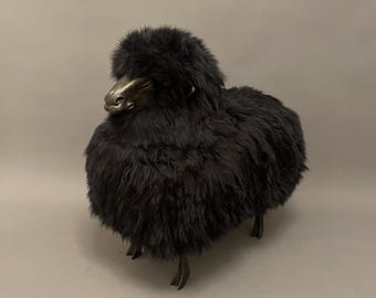 Handcrafted Black Sheep Sculpture: Lalanne Style Sheepskin Chair