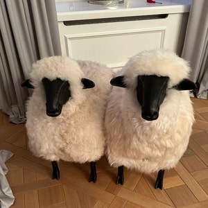 TWO LARGE Sheep in the style of the famous Lalanne sheep in natural of Mongolian sheepskin