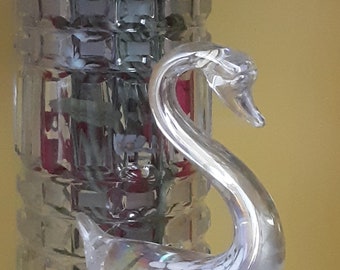 Vintage 4.5" Glass Iridescent Swan with White Flecks on Clear Glass Paperweight.