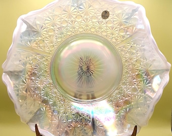 Bol de cristal Fenton vintage, diseño de margaritas y botones, opalescente francés.