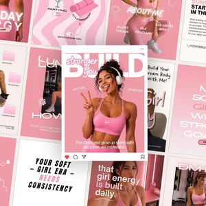 fitness coach social media template | fitness girl instagram posts | fitness pink marketing template