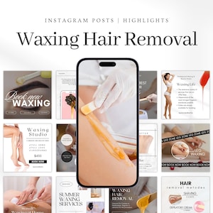 70 Waxing Instagram Templates | Wax Technician Branding | Luxury Waxing Posts and Stories | Hair Removal Instagram Template | Canva Waxing