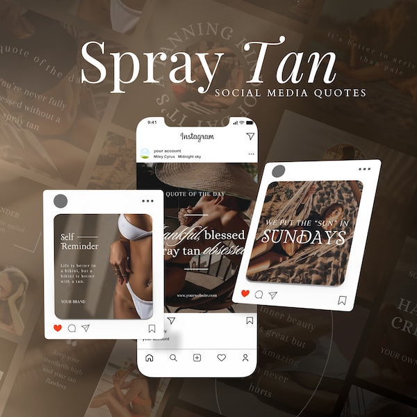 Spray Tan Instagram Quotes | Spray Tan Posts | Spray Tan Template | Beauty Studio Instagram Branding | Spray Tan Studio Instagram Posts