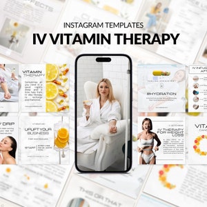 White IV Therapy Instagram Templates | Light IV Therapy Branding | IV Vitamin Infusions | Drip Therapy Posts | Intravenous Therapy