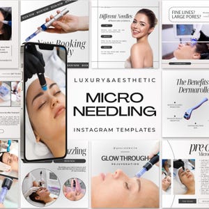 Microneedling Instagram Templates | Skincare Instagram Posts | Microneedling Canva Template | Esthetician Instagram Posts&Stories