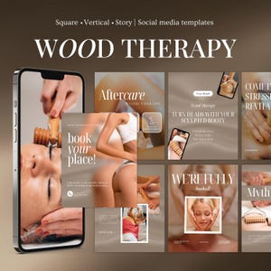 Holztherapie Instagram Vorlagen | Körperformung Beiträge | Holztherapie Social Media Branding | Canva Beauty Spa Vorlagen