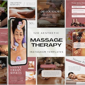 120 Massage Therapy Instagram Templates | Massage Instagram Posts and Stories | Spa Instagram Templates | Massage Therapist Branding