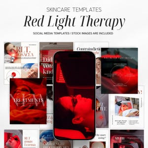 Plantillas de Instagram para terapia de luz roja / Plantilla de Canva para el cuidado de la piel y la belleza / Publicaciones en redes sociales sobre terapia de luz roja / Marca de estudio de cuidado de la piel