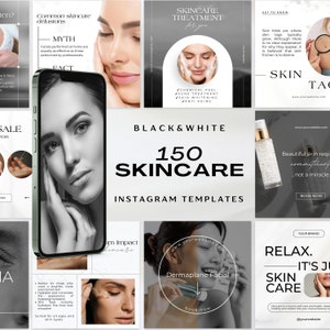 150 Skincare Instagram Templates | BW Skincare Instagram Posts | Esthetician Canva Template | Skincare Branding | Skincare Video Post&Storie