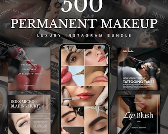 500 Permanent Makeup Instagram Templates | PMU Instagram Bundle | Lip Blush, Eyeliner Tattoo, Microblading, Brow Tattoo Instagram Posts