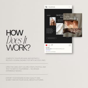 May include: A digital marketing graphic with the text "HOW Does It WORK?" and instructions on how to use the product. The graphic includes social media post mockups with the text "NIGHT SKIN ROUTINE" and "New treatments ARE AVAILABLE."