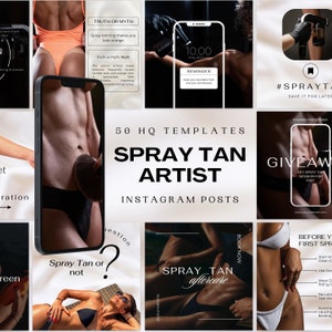 50 Spray Tan Instagram Templates | Spray Tan Luxury Posts | Spray Tan Artist Branding  | Canva Templates for Spray Tanning