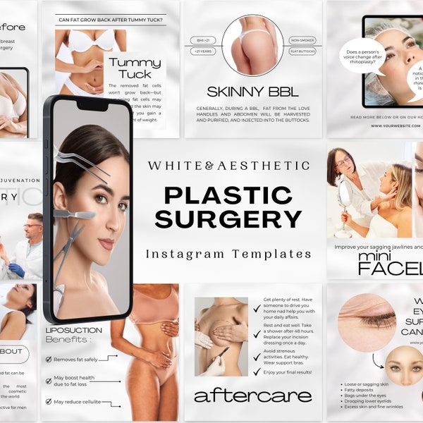 120 Plastic Surgery Instagram Templates | Plastic Surgeon Branding | Rhinoplasty, Breast Augmentation, Liposuction, Tummy Tuck Posts&Stories