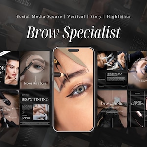 Black Brow Tech Instagram Templates | Brows Instagram | Brow Template | Tint, Correction, Lamination Templates | Eyebrow Artist Posts