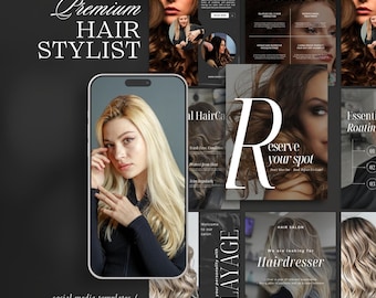 hairstylist instagram templates | hair salon canva branding | hairdresser social media posts | black hairstylist instagram flyers