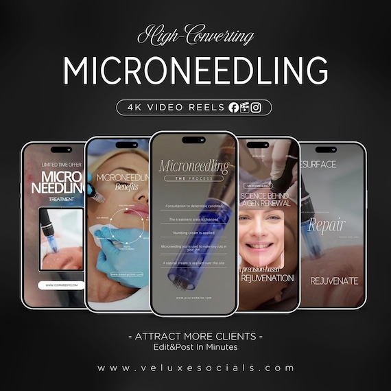 microneedling instagram reel videos | skincare templates (Canva) | videos for skincare specialist | microneedling social media videos