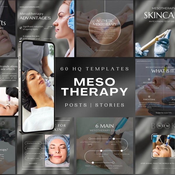 60 HQ Mesotherapy Instagram Templates | Skincare Instagram Branding | Mesotherapy Posts and Stories | High-end Mesotherapy Template