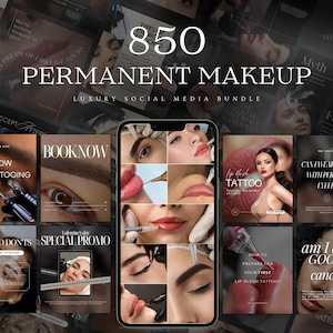 PMU Instagram Templates: Microblading, Lip Blush, Eyeliner Tattoo (Canva App, 850 Posts)