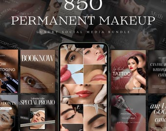 PMU Instagram Templates: Microblading, Lip Blush, Eyeliner Tattoo (Canva App, 850 Posts)