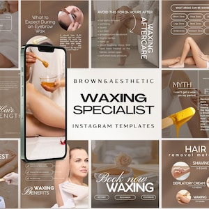 120 Brown Waxing Instagram Posts | Wax Technician Instagram Templates | Waxing Business Template | Hair Removal Posts | Waxing Branding