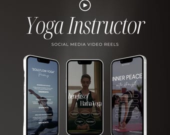 May include: Three smartphone screens showing different aspects of a yoga instructor's social media content. The first screen shows pricing for a "Soulflow Yoga" program. The second screen shows the benefits of Hatha Yoga. The third screen shows the text "Inner Peace, Outer Strength" with a woman practicing yoga.