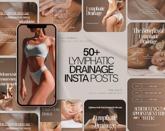 lymphatic drainage instagram templates | lymphatic drainage instagram posts & stories | massage therapy canva templates