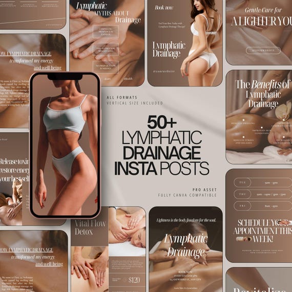 lymphatic drainage instagram templates | lymphatic drainage instagram posts & stories | massage therapy canva templates