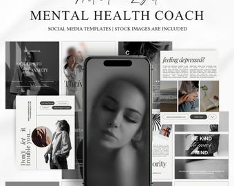 mental health coach social media templates | mental health instagram posts | psychotherapist canva branding