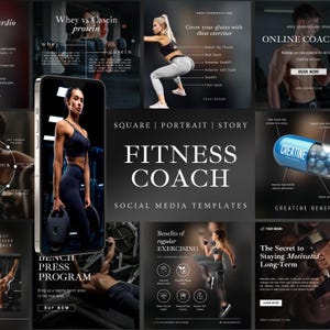 Fitness Instagram Templates | Black Luxury Fitness Instructor Posts | Fitness Coach Business | Gym Instagram | Fitness Canva Branding