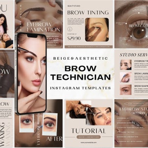150 Beige Brow Technician Instagram Templates | Brow Artist Instagram Posts | Brow Tech Templates | Brow Lamination, Shaping, Tinting Posts